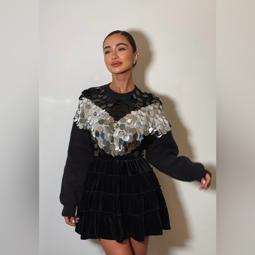 Black Sweater with Silver Sequin Detail